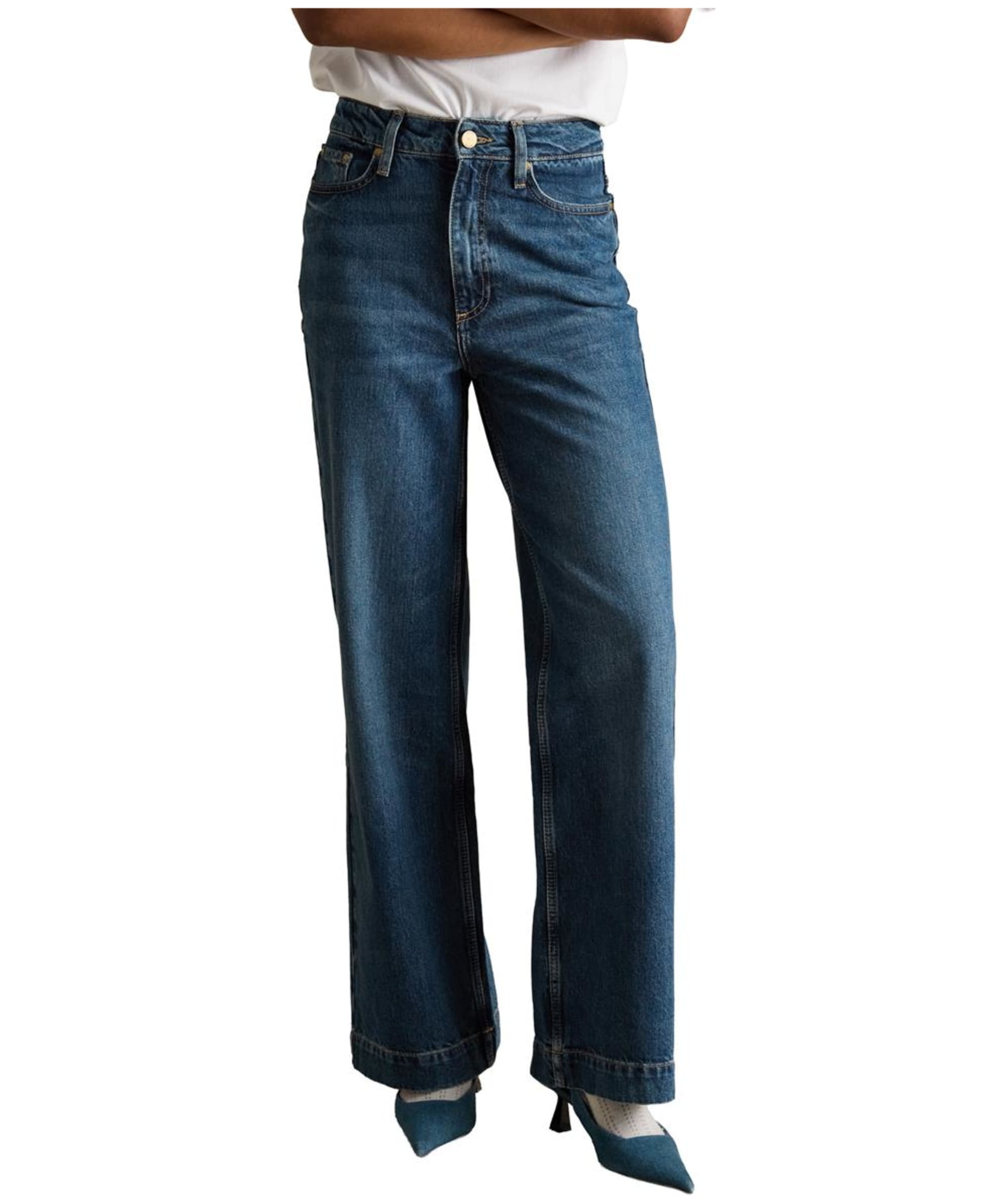 Women's High Rise Wide Leg Jeans with Elastic Back