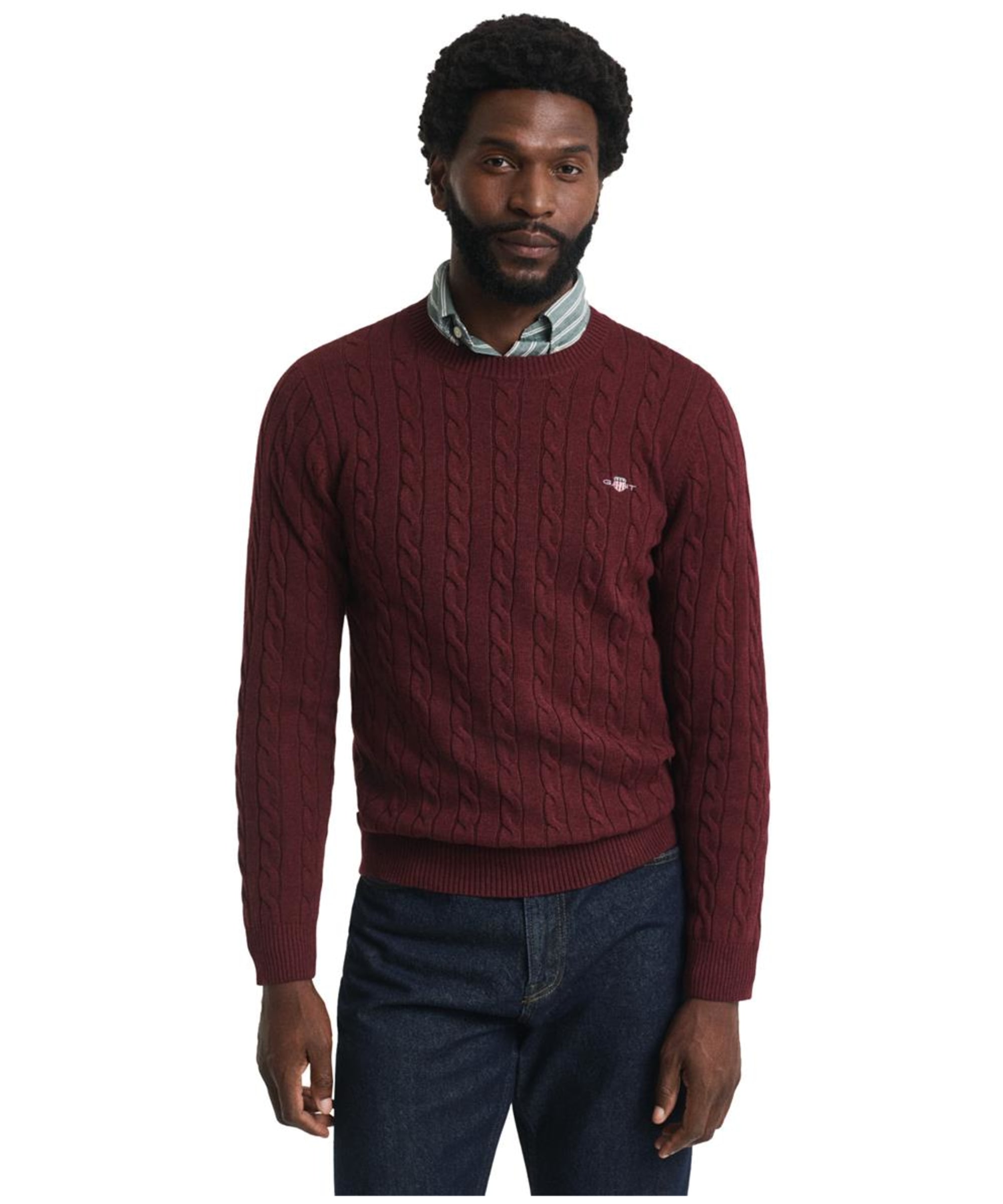 Clothing Gant Mens Cable Knit Jumper Gant Men`s Cotton Cable Crew