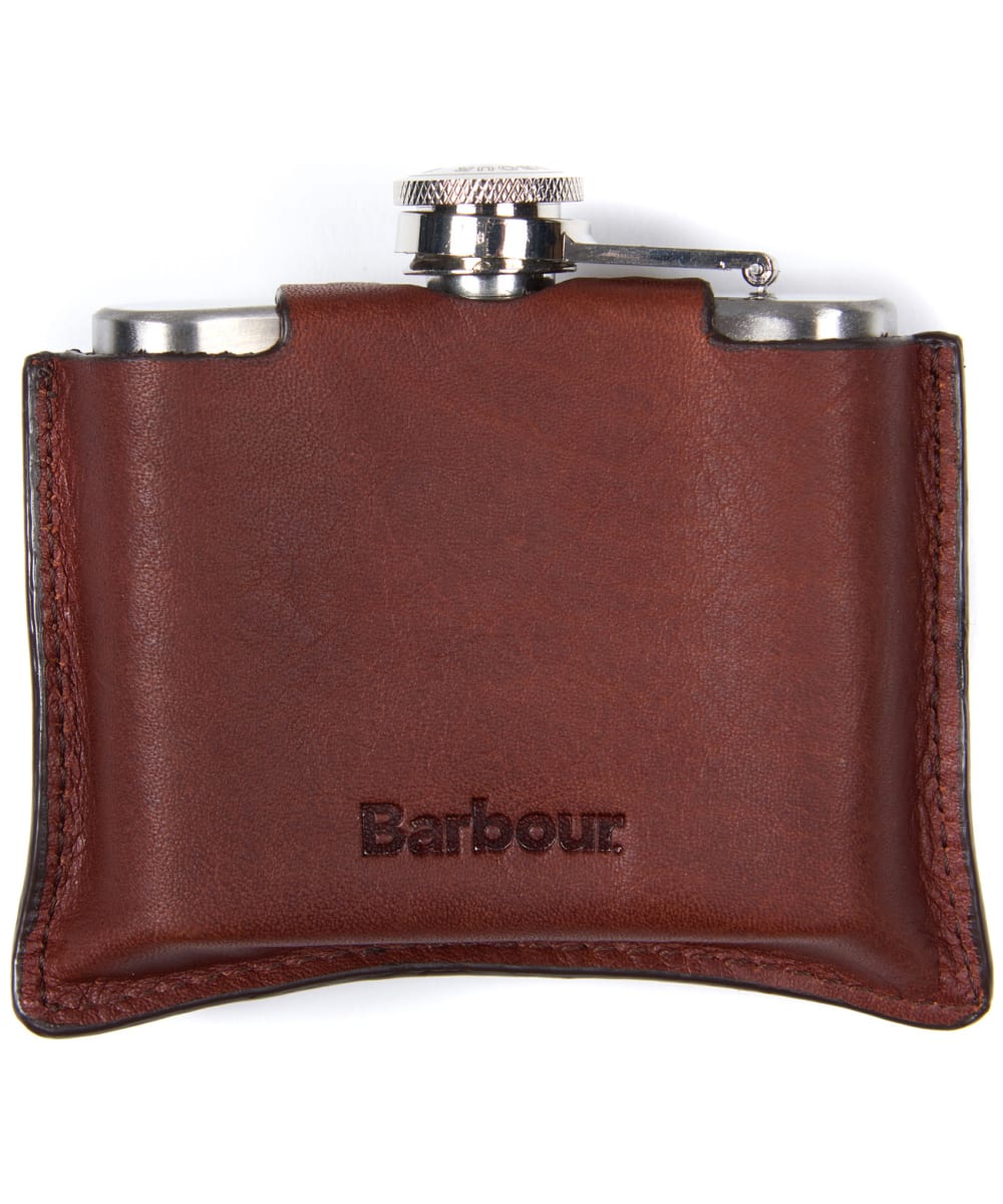 View Mens Barbour 4oz Hinged Hipflask Brown One size information