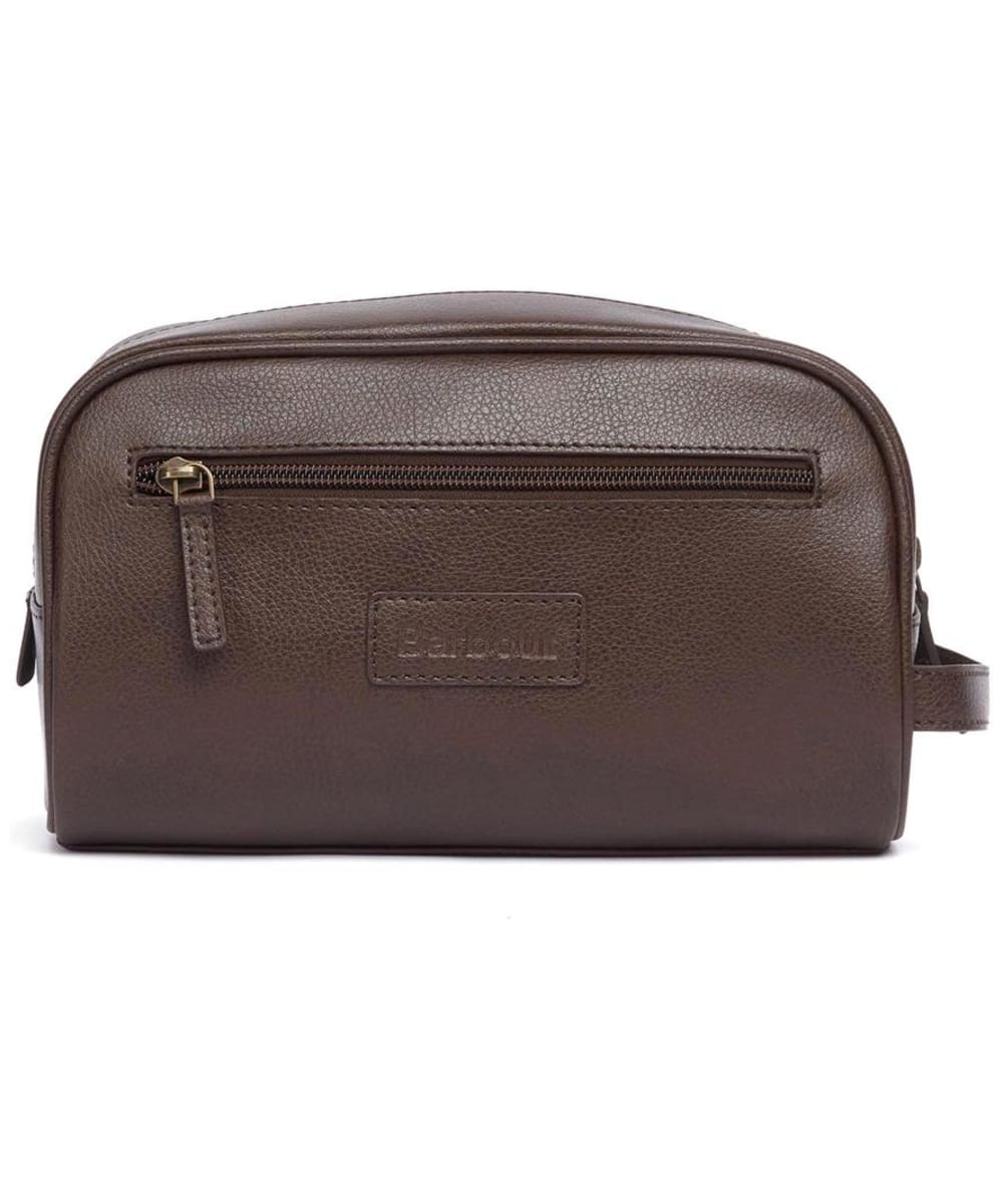 View Mens Barbour Leather Washbag Dark Brown One size information