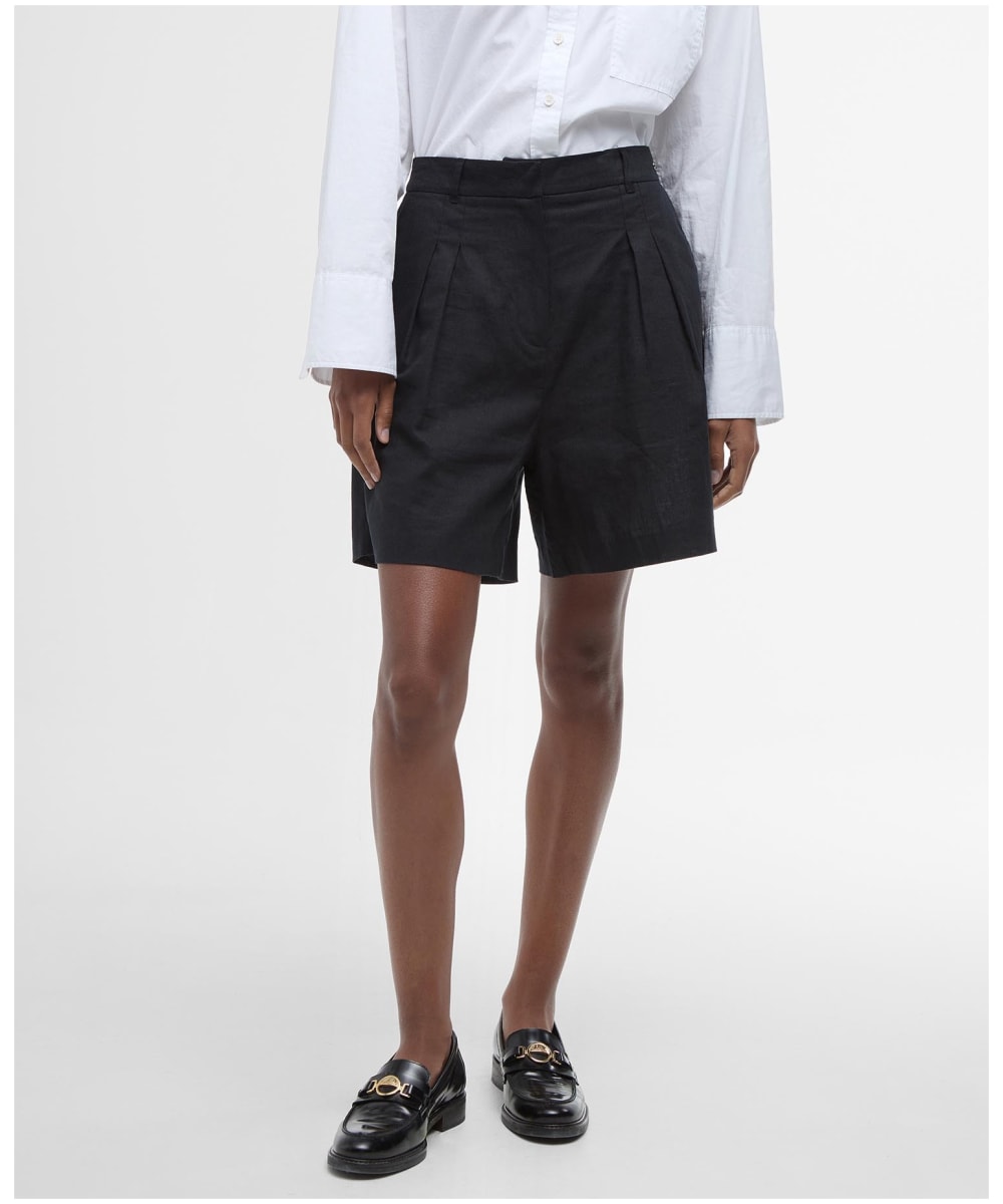 BARBOUR Womens Blue Denim Zippered Pocketed Cuffed Stretch High Waist Shorts