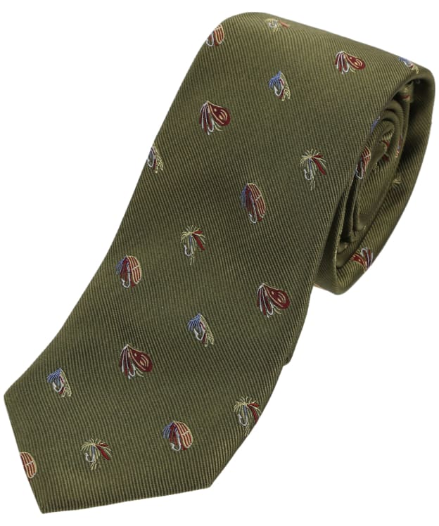Men's Soprano Fishing Flies Silk Tie - Olive