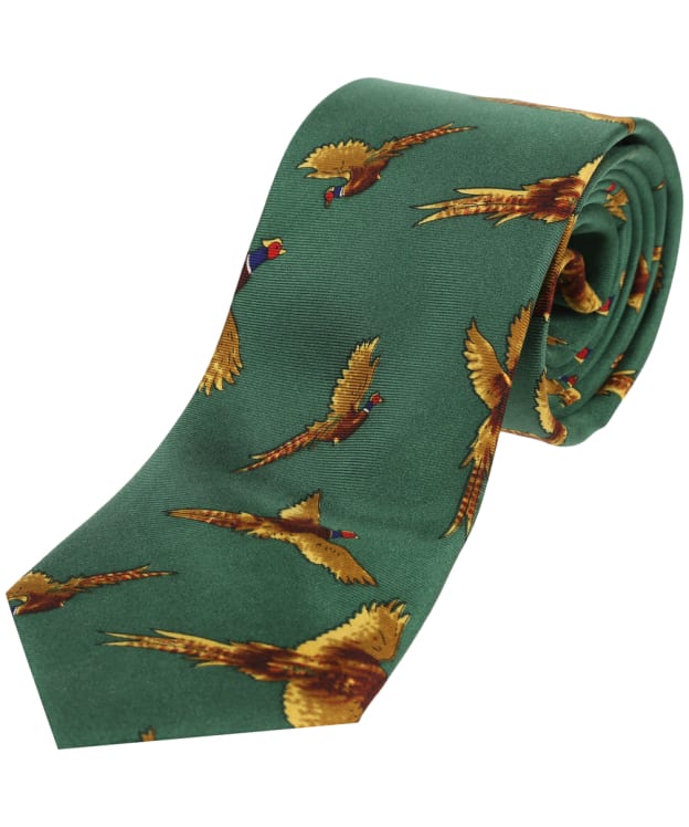 Men's Soprano Flying Pheasant Print Silk Tie - Forest Green