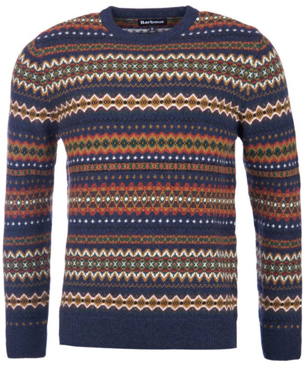Men's Barbour Case Fair Isle Crew Neck Jumper - Navy Marl