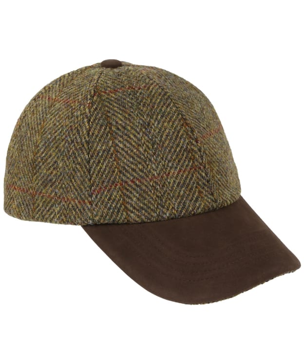 Heather Glencairn Harris Tweed Leather Peak Baseball Cap - Olive / Gold