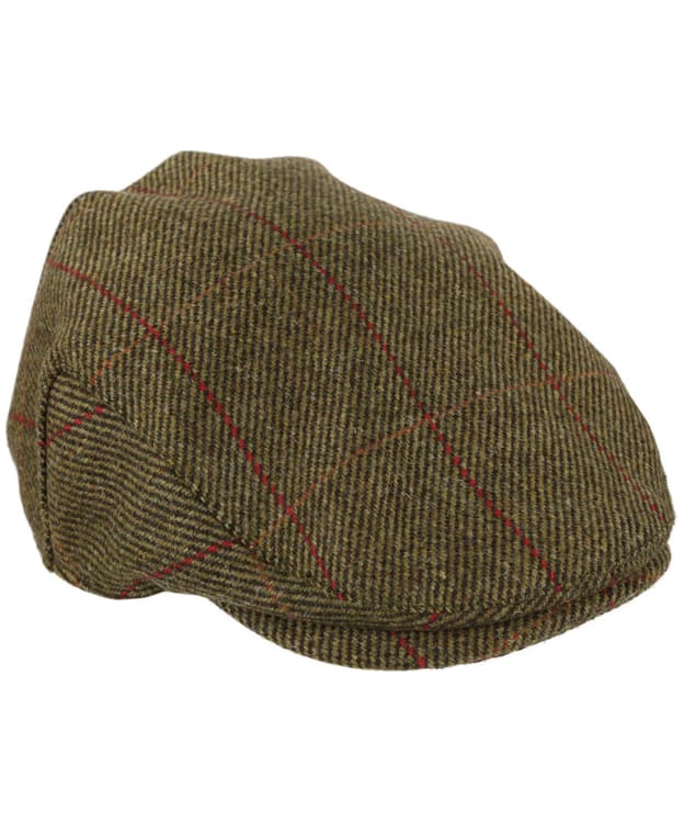 Heather Kinloch Waterproof British Tweed Flat Cap - Mid Olive / Red Check