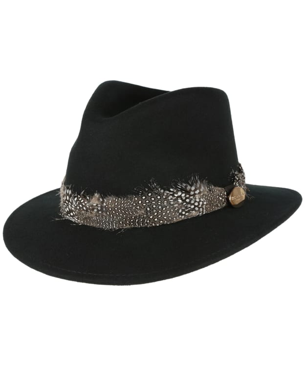 Women's Hicks & Brown The Suffolk Fedora - Sable Feather Wrap - Black