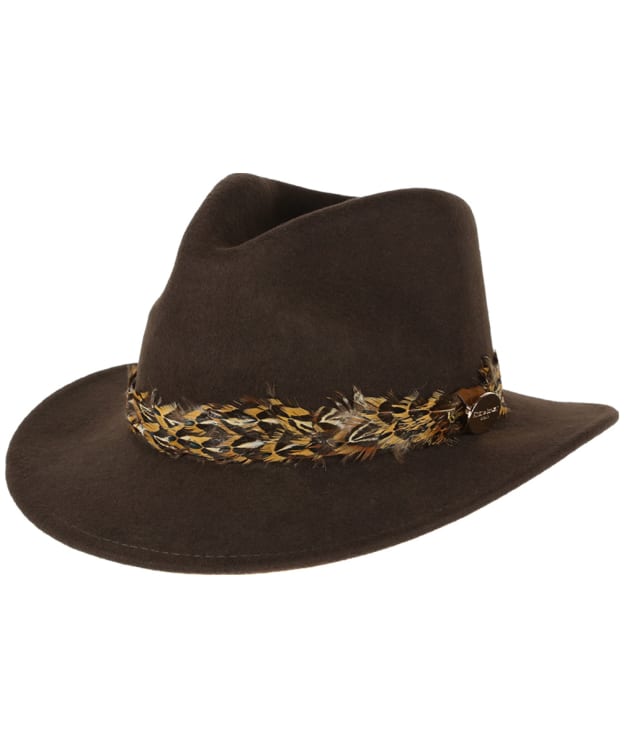 Women's Hicks & Brown The Suffolk Fedora - Bronze Feather Wrap - Brown
