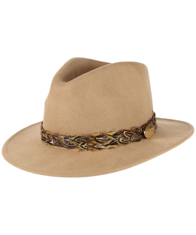 Women's Hicks & Brown The Suffolk Fedora - Bronze Feather Wrap - Camel