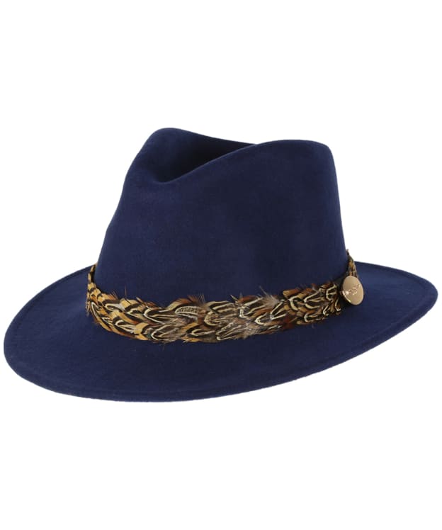 Women's Hicks & Brown The Suffolk Fedora - Bronze Feather Wrap - Navy