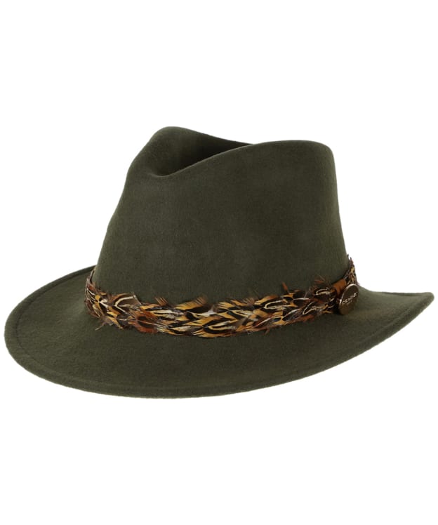 Women's Hicks & Brown The Suffolk Fedora - Bronze Feather Wrap - Olive