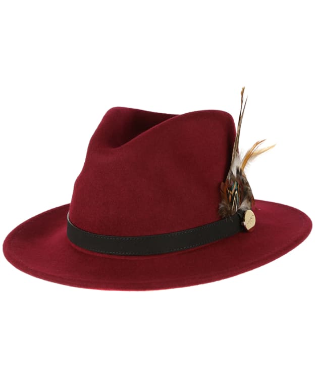 Women's Hicks & Brown The Suffolk Fedora - Bronze Side Feather - Maroon