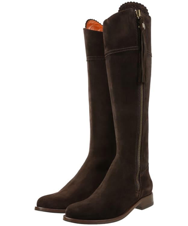 Women's Fairfax & Favor Tall Flat Regina Boots - Chocolate Suede