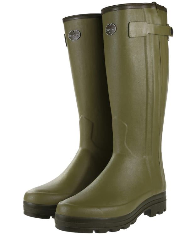 Men's Le Chameau Chasseur Neoprene Lined Tall Wellington Boots - 41cm Calf - Green