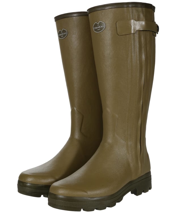 Men's Le Chameau Chasseur Leather Lined Tall Wellingtons - 41cm Calf - Green