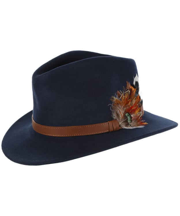 Alan Paine Richmond Wool Felt Feather Fedora Hat - Navy