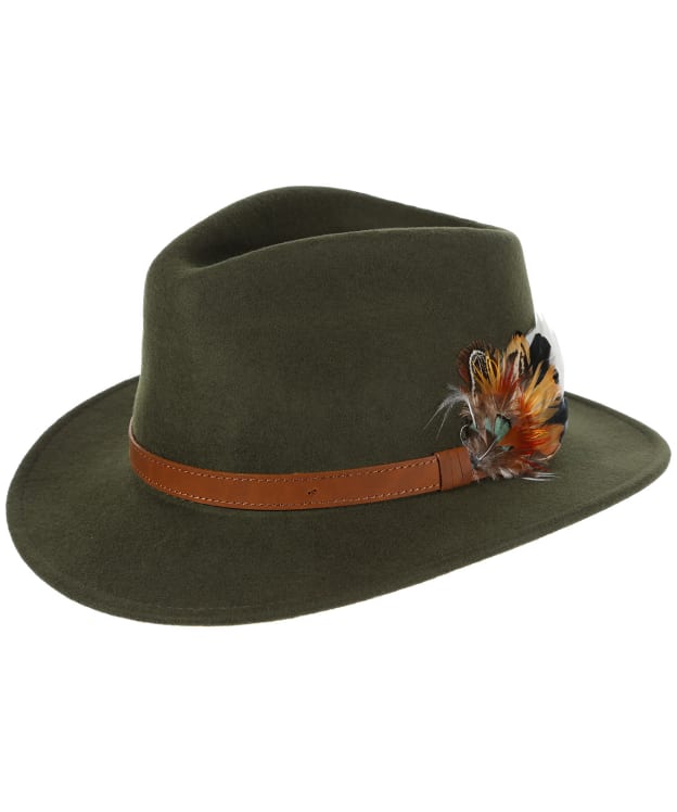 Alan Paine Richmond Wool Felt Feather Fedora Hat - Olive