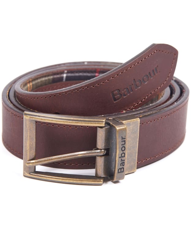 Men's Barbour Reversible Tartan Leather Belt - Classic Tartan / Brown