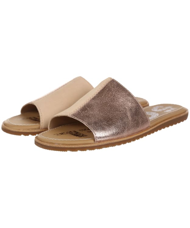 Women's Sorel Ella Block Slide Metallic Suede Sandals - Natural Tan