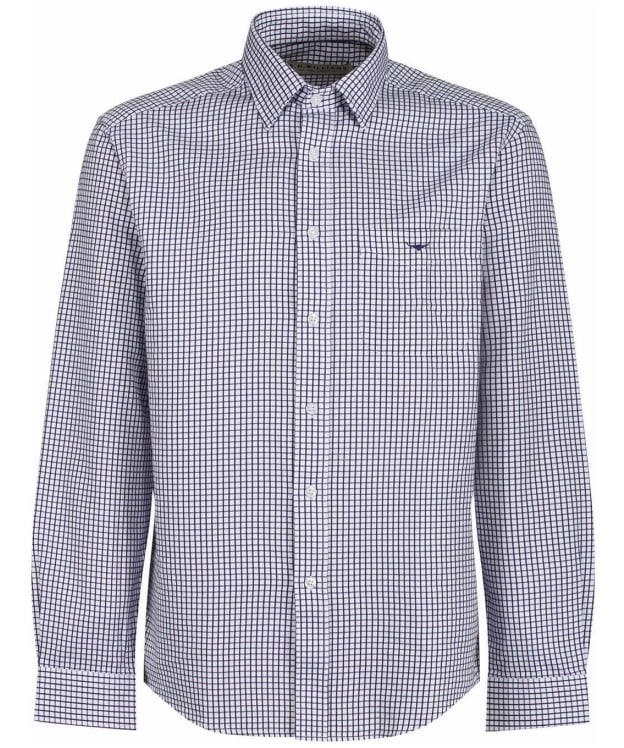 Men's R.M. Williams Collins Cotton Twill Checked Shirt - Navy / White