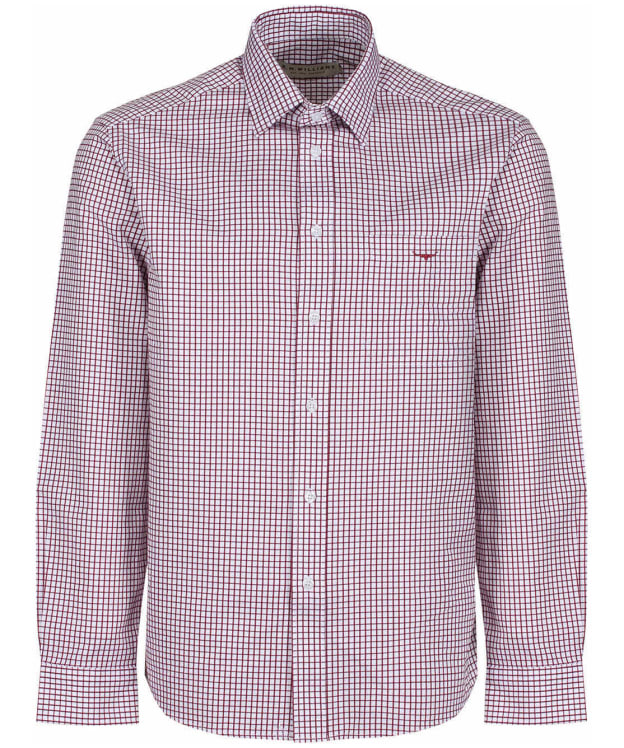 Men's R.M. Williams Collins Cotton Twill Checked Shirt - Burgundy / White
