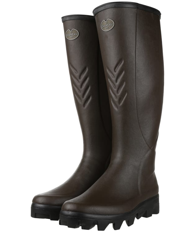 Men's Le Chameau Ceres Wide Calf Reinforced Farming Wellingtons - Marron Fonce