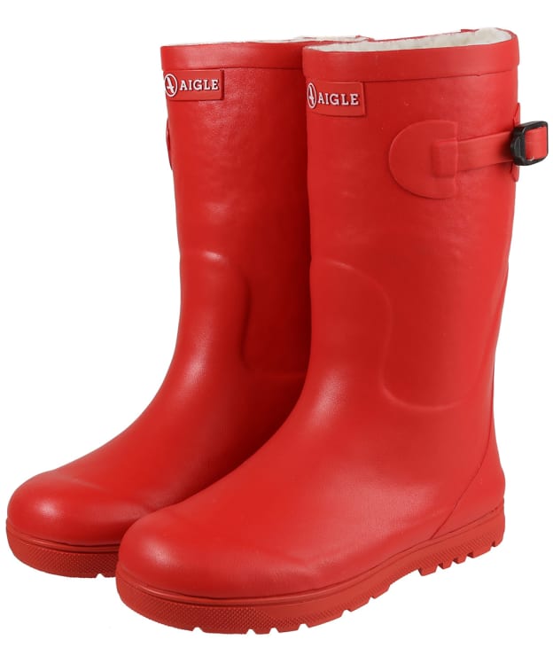 Children's Aigle Woodypop Fur 2 Wellies - Cerise