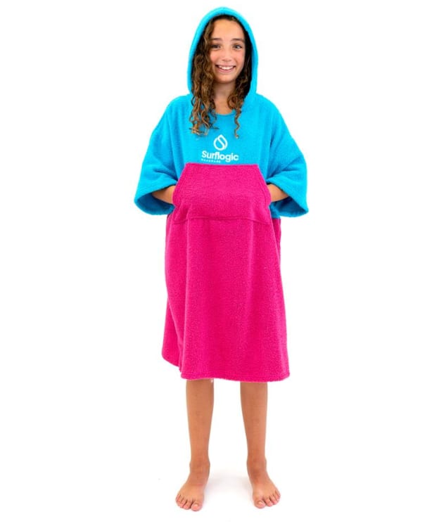 Kid's Surflogic Cotton Changing Poncho - Cyan / Neon Pink