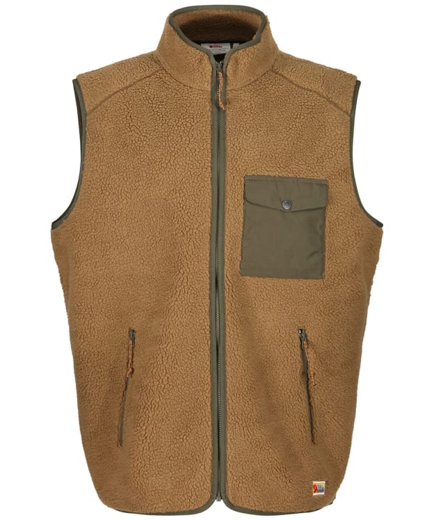 Men's Fjallraven Vardog Pile Fleece Vest - Buckwheat Brown/Laurel Green