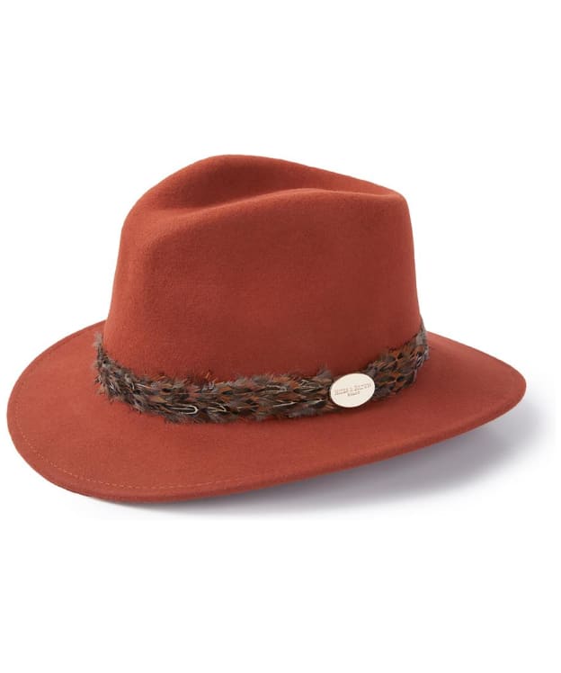 Women's Hicks & Brown The Suffolk Fedora - Bronze Feather Wrap - Cinnamon