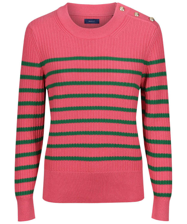 Women’s GANT Stripe Rib Pique Crew Neck - Rapture Rose