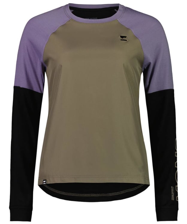 Women's Mons Royale Tarn Merino Shift Lightweight Windbreaker Bike Jersey - Walnut / Black / Thistle