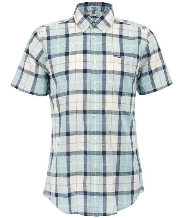 Men's Barbour Delton Short Sleeve Tailored Shirt - Blue Chalk Tartan