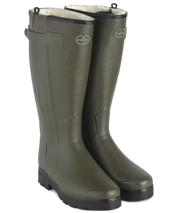 Men's Le Chameau Chasseur Fourree Wool Lined Tall Wellington Boots – 46cm Calf - Vert Chameau