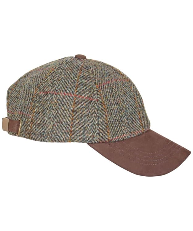 Heather Glencairn Harris Tweed Leather Peak Baseball Cap - Sage / Wine / Gold