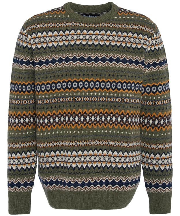 Men's Barbour Case Fair Isle Crew Neck Jumper - Willow Green
