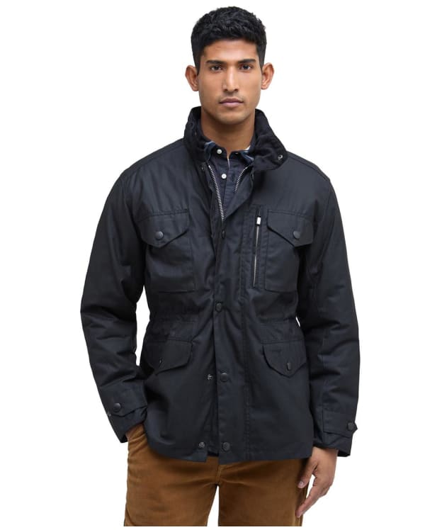 Men's Barbour Sapper Waxed Jacket - Black / Classic Tartan