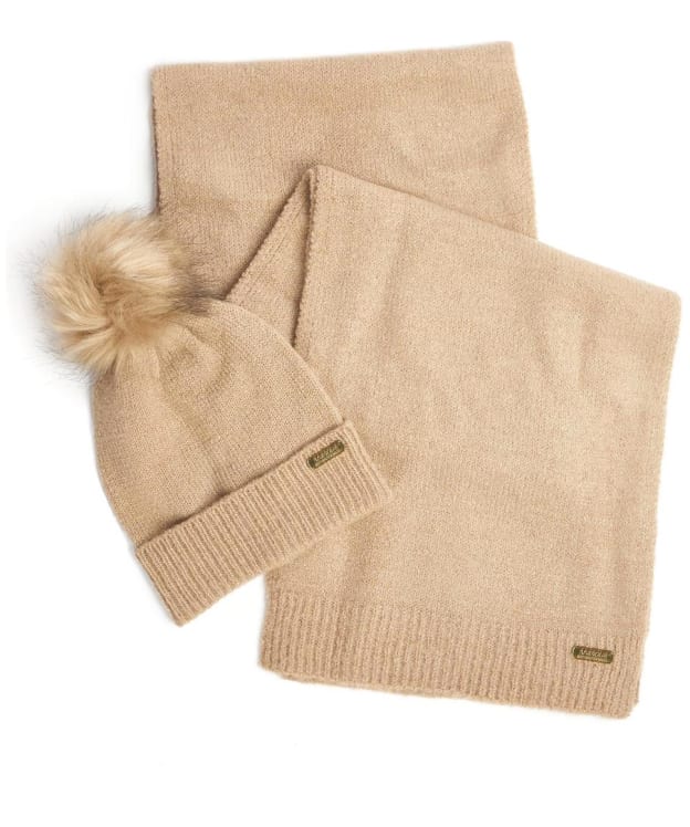 Women’s Barbour International Sparkle Hat & Scarf Set - Oat