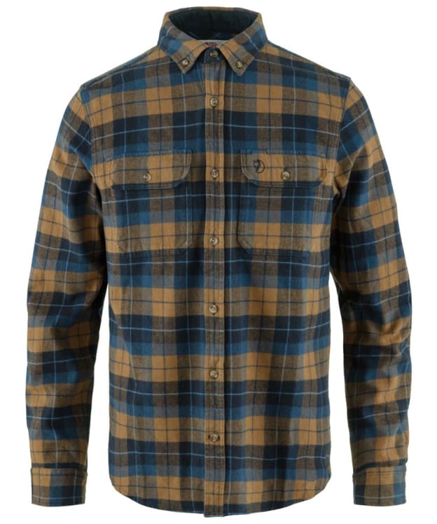 Men's Fjallraven Singi Heavy Flannel Long Sleeve Shirt - Dark Navy / Buckwheat Brown
