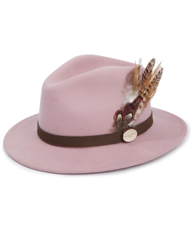 Women's Hicks & Brown The Suffolk Fedora - Bronze Side Feather - Dusky Pink