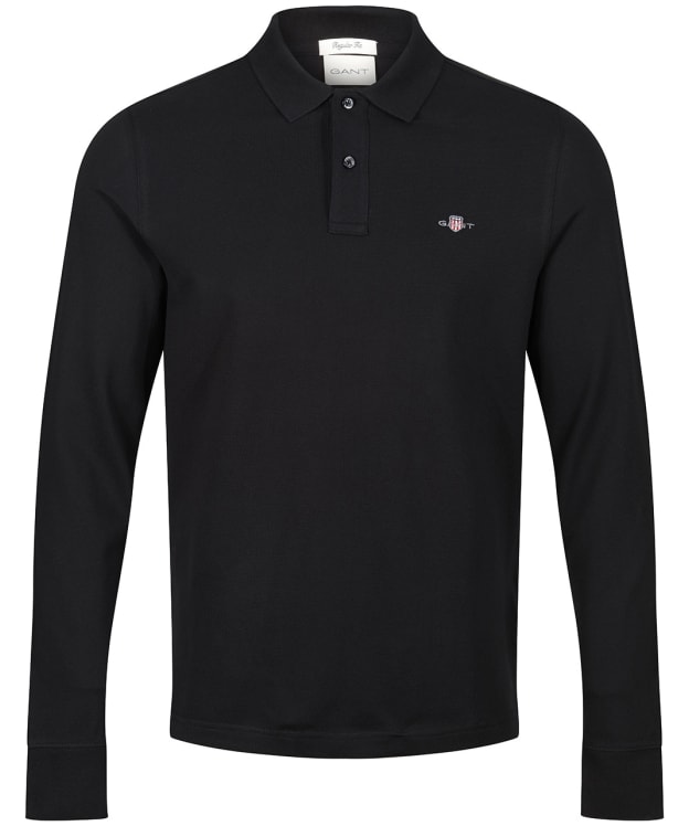 Men's GANT Shield Long Sleeve Pique Rugger Polo Shirt - Black