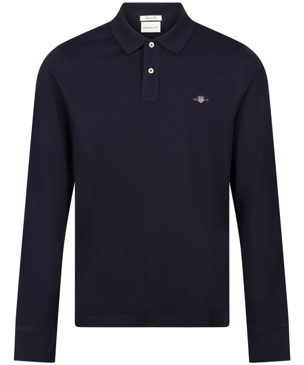 Men's GANT Shield Long Sleeve Pique Rugger Polo Shirt - Evening Blue