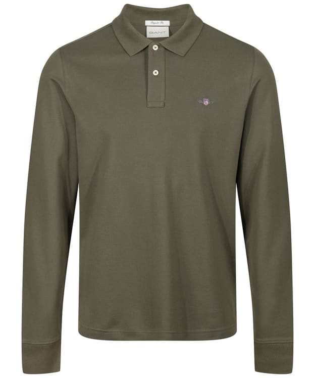 Men's GANT Shield Long Sleeve Pique Rugger Polo Shirt - Juniper Green