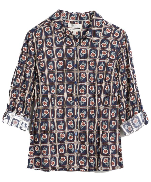 Women's Seasalt Larissa Organic Cotton Long Sleeve Shirt - Floral Stamp Maritime