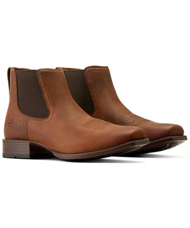 Men's Ariat Booker Ultra Square Toe Leather Boots - Rough Tan