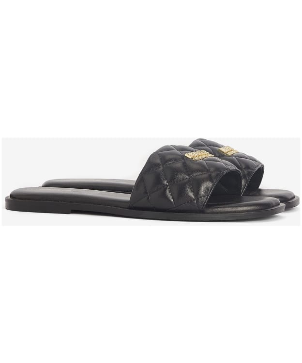 Women's Barbour International Kinghorn Leather Slider Sandals - Black