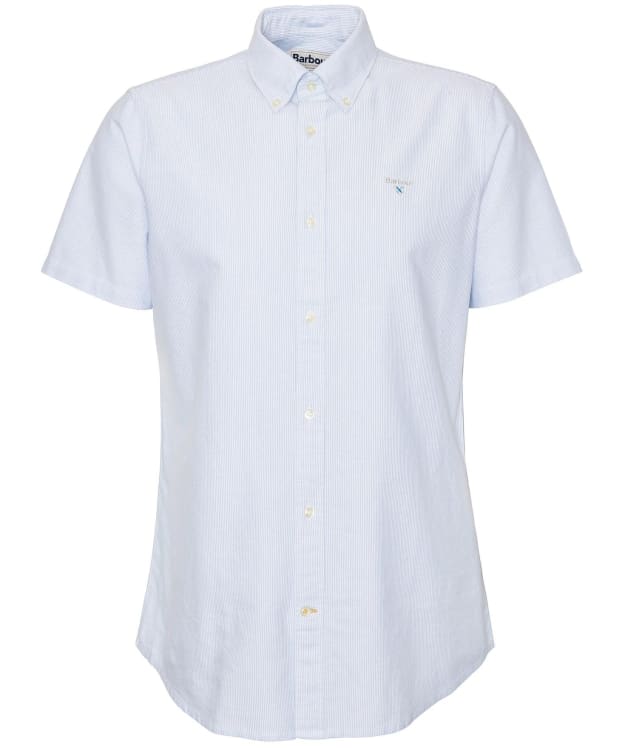 Men's Barbour Striped Oxtown Short Sleeve Tailored Fit Cotton Shirt - Sky Blue