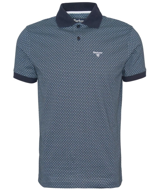 Men's Barbour Shell Printed Short Sleeve Cotton Polo Shirt - Navy