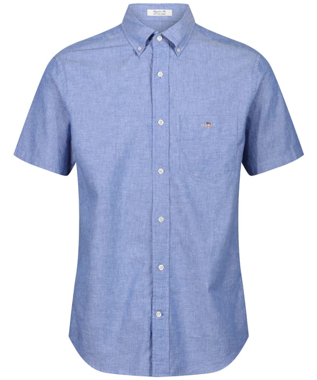 Men's Gant Regular Short Sleeve Cotton Linen Shirt - Rich Blue
