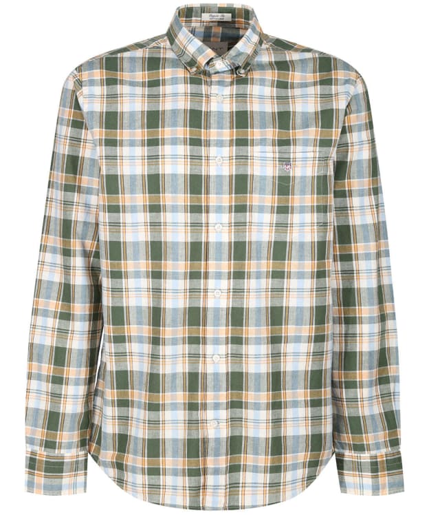 Men's Gant Regular Long Sleeve Cotton Linen Check Shirt - Pine Green